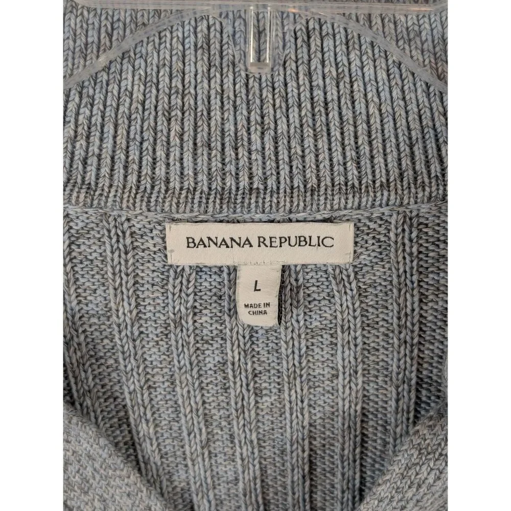 Banana Republic Relaxed Collared Cable Knit Sweater Light Blue Men's Size Large